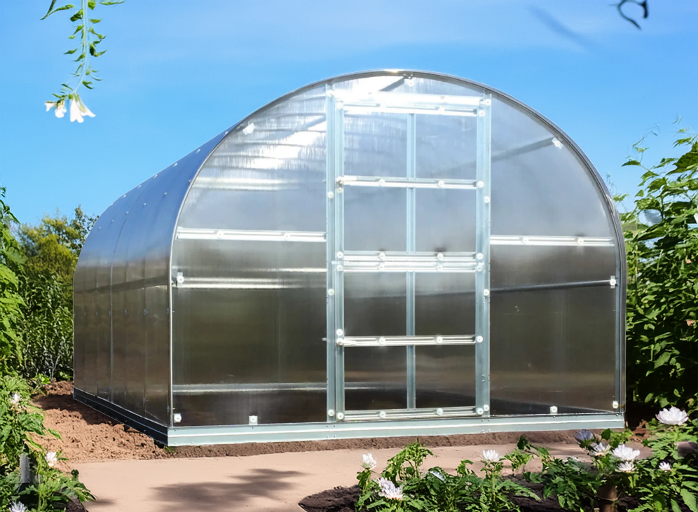 Kasvihuone Omega Strong terässokkelilla 12 m²