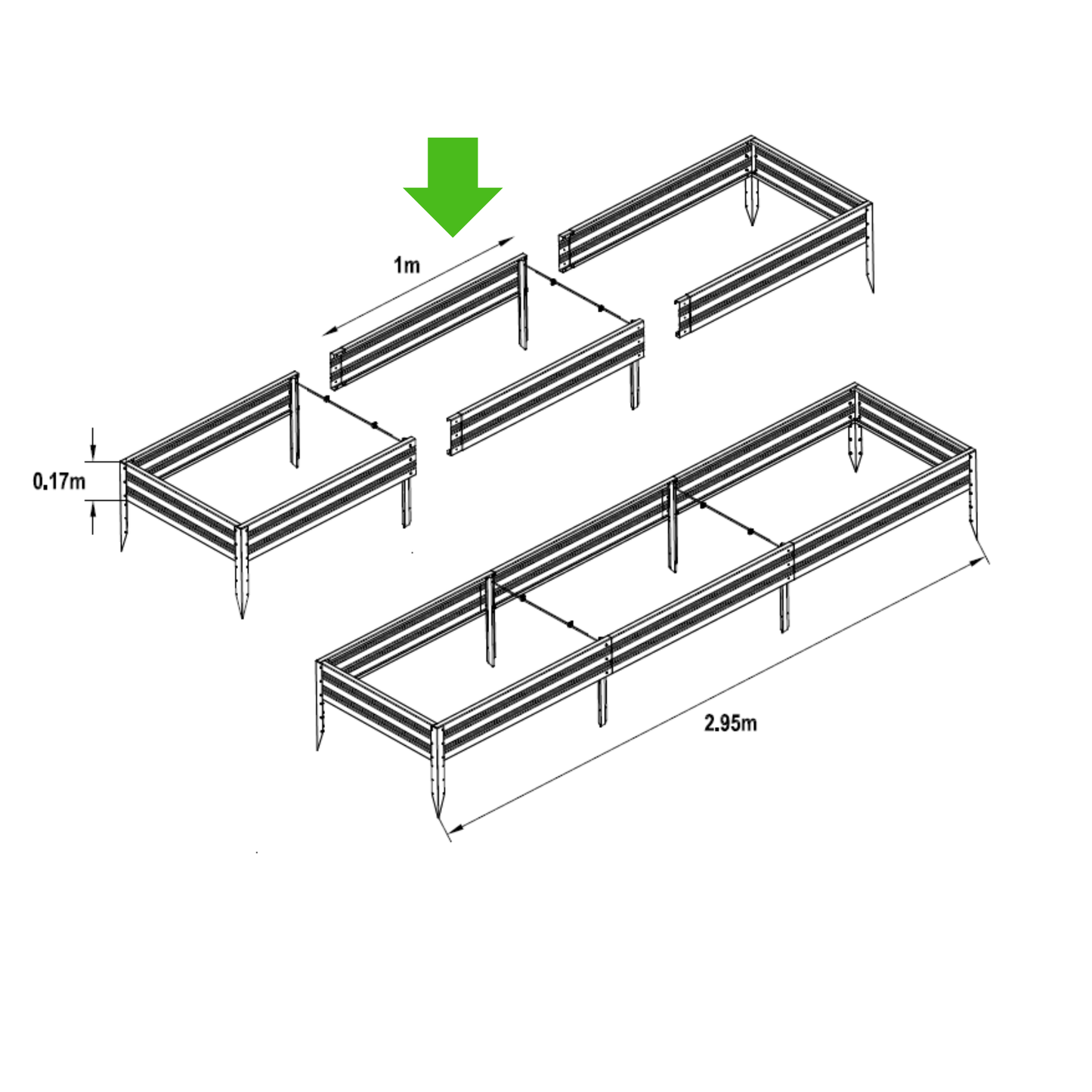 Viljelypenkin reunus PREMIUM LUX -jatkopala 1 m 170 mm